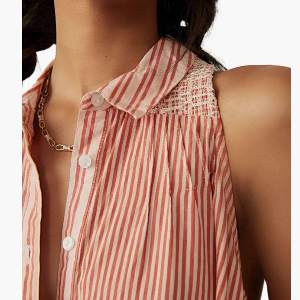 Free People || Be Real Stripe Cotton Shirtdress in Rust - Picture 12 of 12